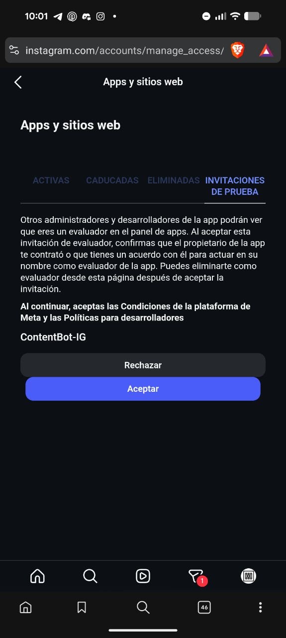 Aceptar invitación de prueba de ContentBot-IG