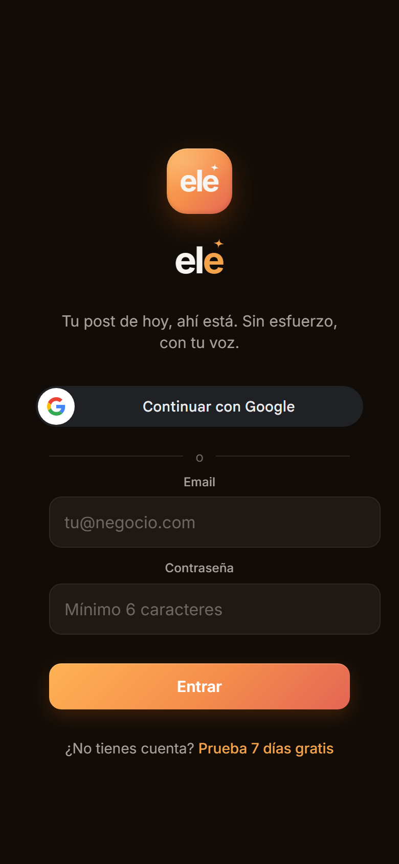Pantalla de inicio de sesión de Ele